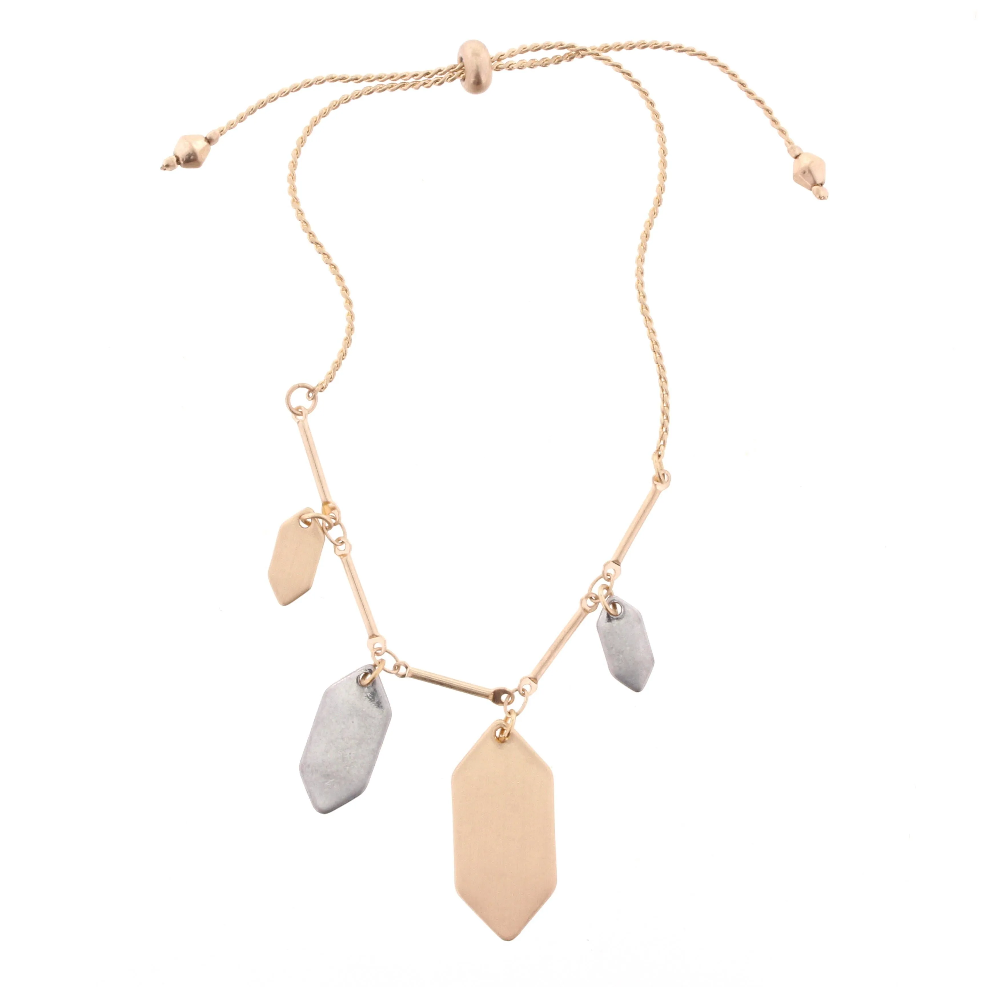 Gold Adjustable Pull Cord Bracelet with 2-Tone Long Hexagon Dangles sold by Charming Charlie