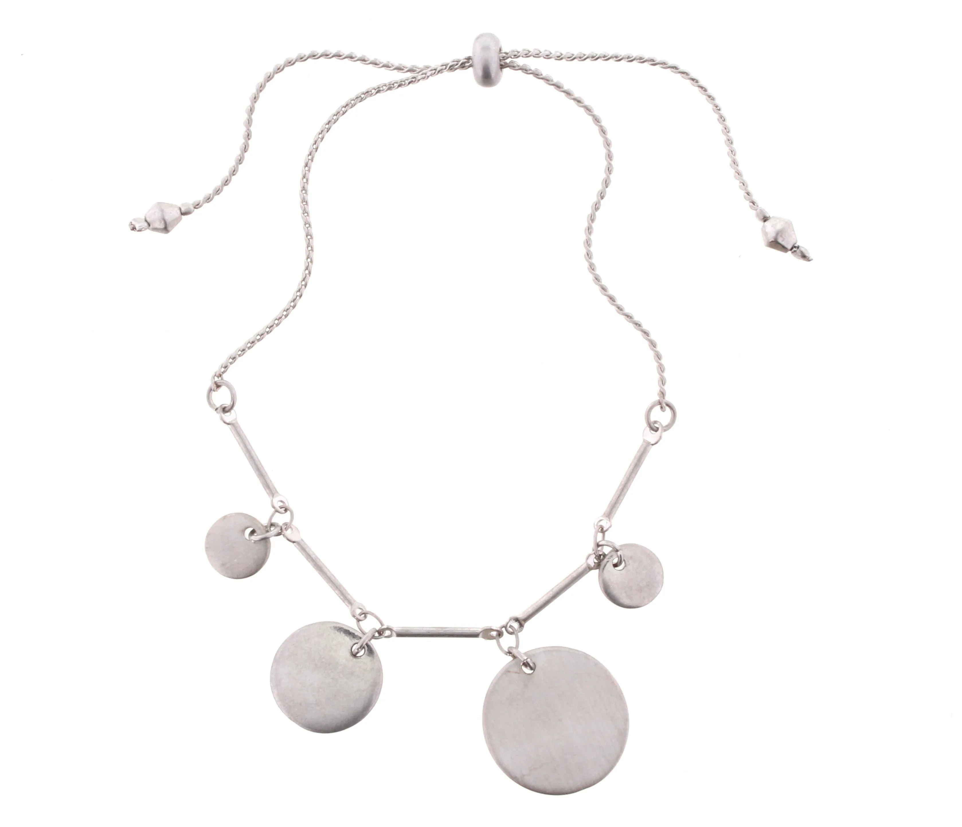 Silver Adjustable Pull Cord Bracelet with Silver Circle Dangles sold by Charming Charlie