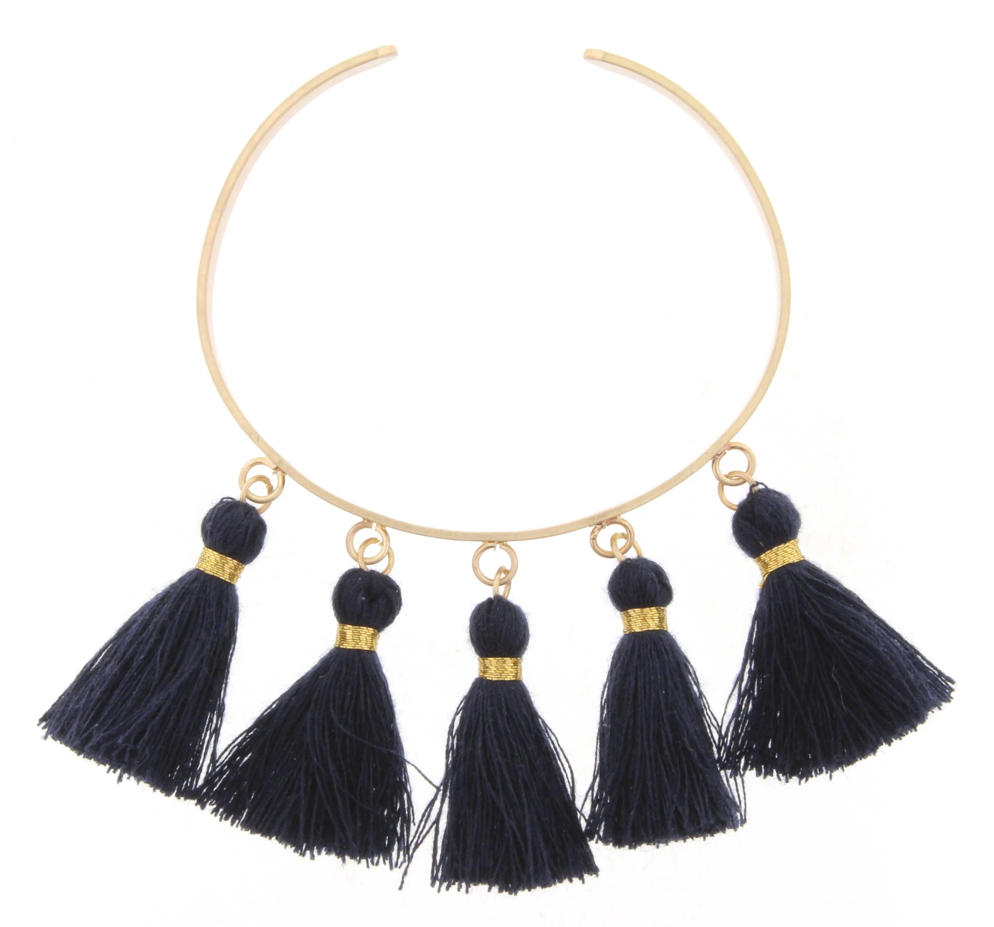 Gold Metal Cuff Bracelet with Navy Tassels sold by Charming Charlie