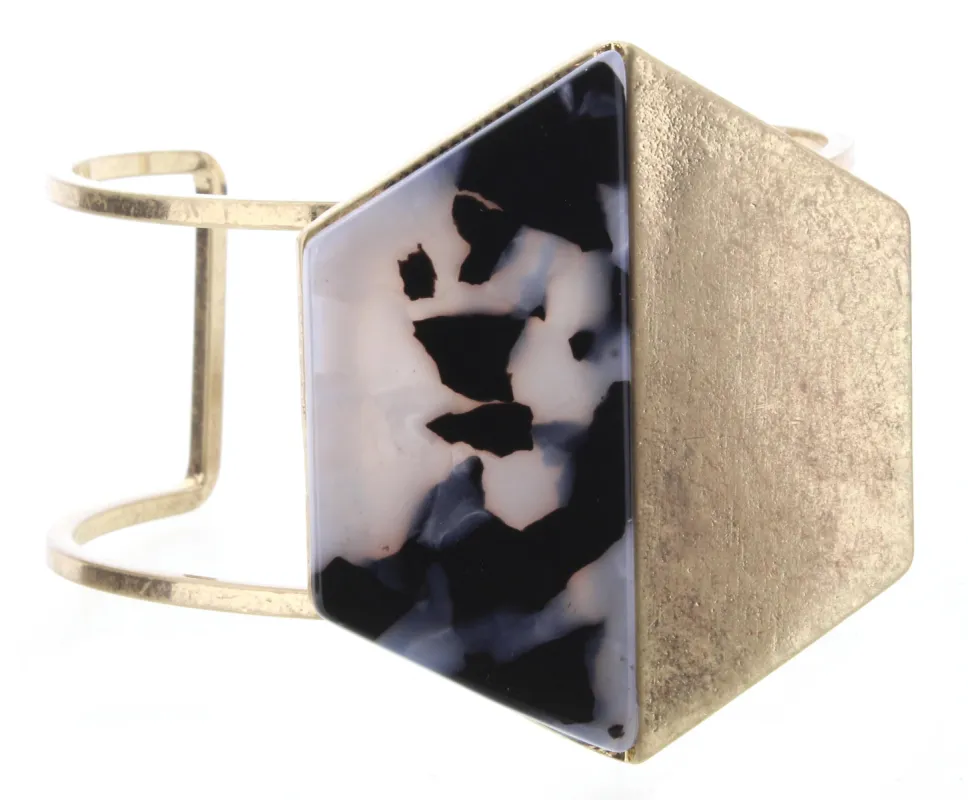 Jet and White Resin Hexagon Cuff Bracelet sold by Charming Charlie