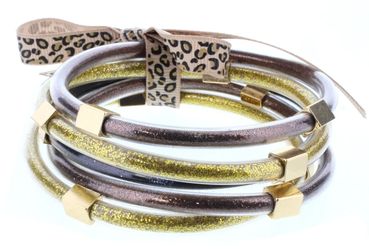 Bronze and Black Glitter with Gold Station Filled Bangles Bracelet Set sold by Charming Charlie