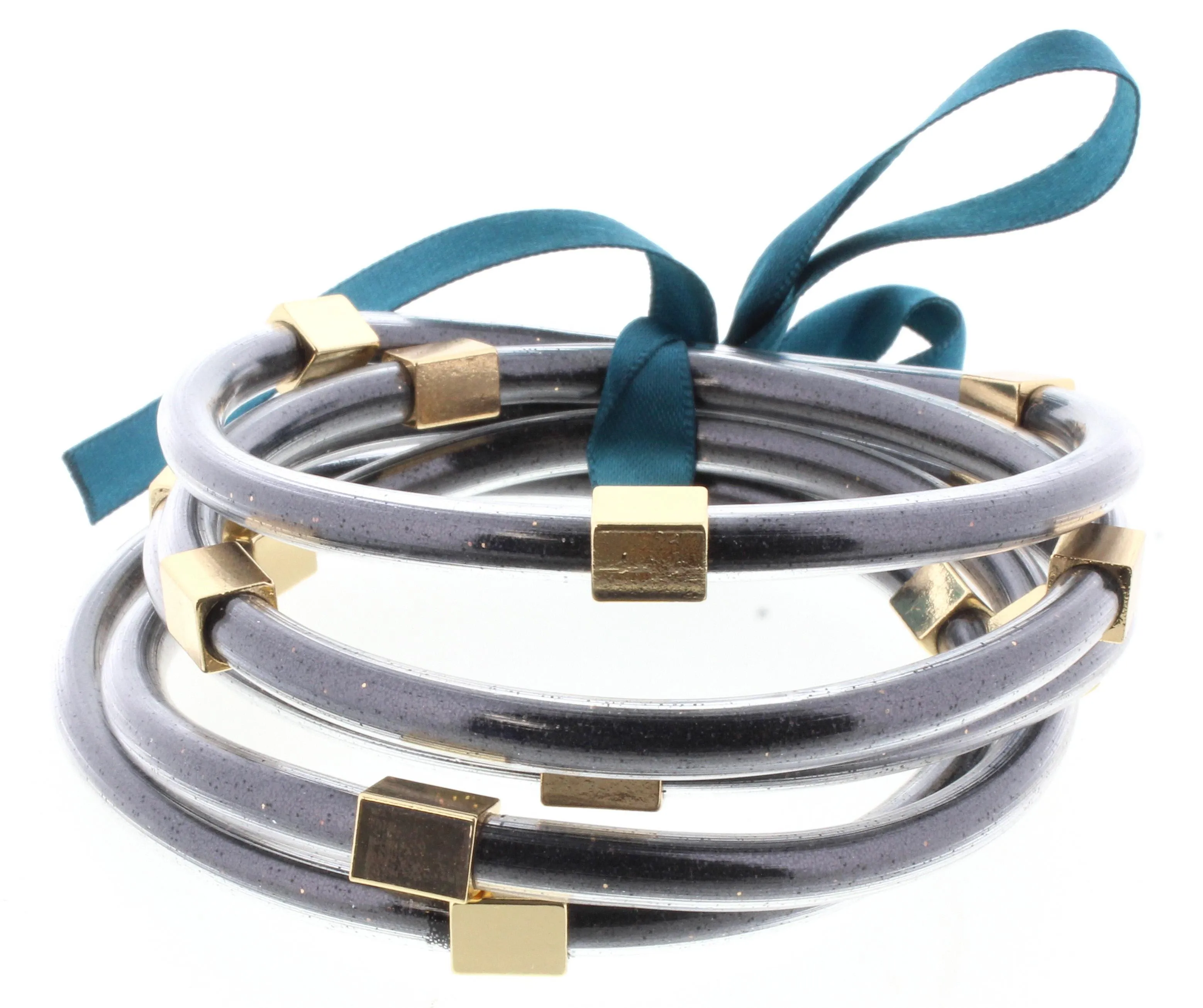 Black Glitter with Gold Station Filled Bangles Bracelet Set sold by Charming Charlie