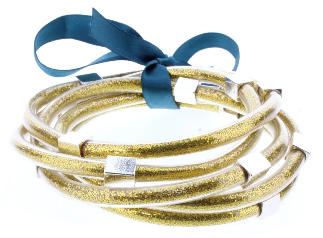 Gold Glitter with Silver Station Filled Bangles Bracelet Set sold by Charming Charlie