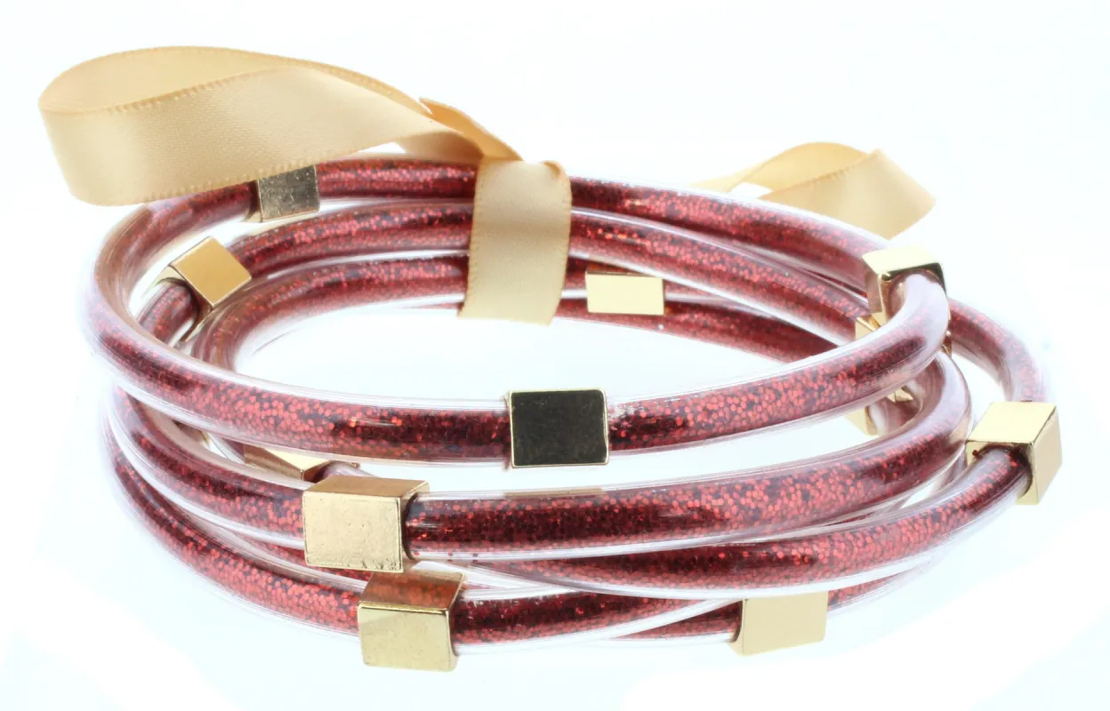 Red Glitter with Gold Station Filled Bangles Bracelet Set sold by Charming Charlie