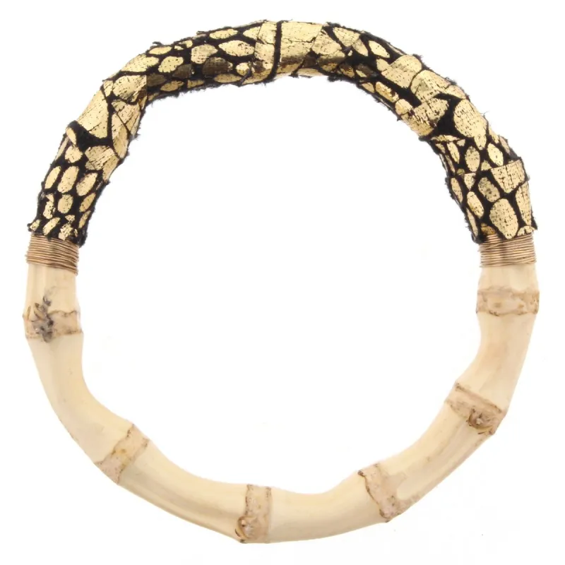 Bamboo Bangle Bracelet with Black & Gold Snakeskin Leather Wrap sold by Charming Charlie