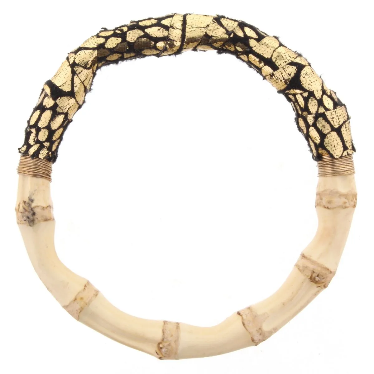 Bamboo Bangle Bracelet with Black & Gold Snakeskin Leather Wrap sold by Charming Charlie