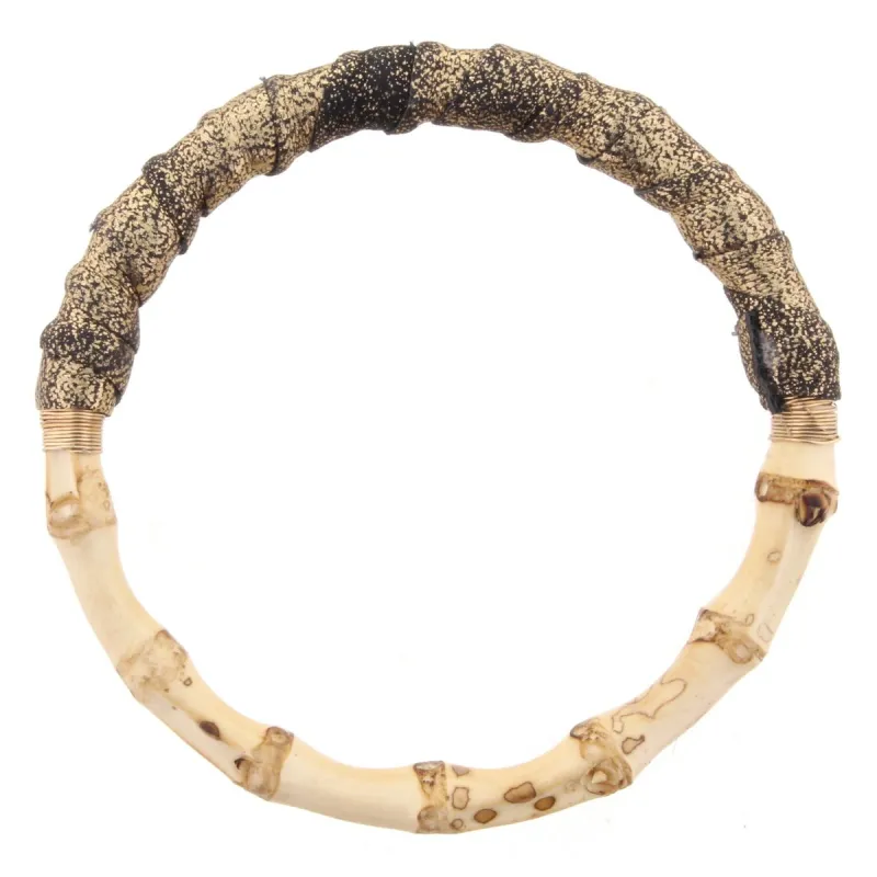 Bamboo Bangle Bracelet with Gold & Black Metallic Leather Wrap sold by Charming Charlie