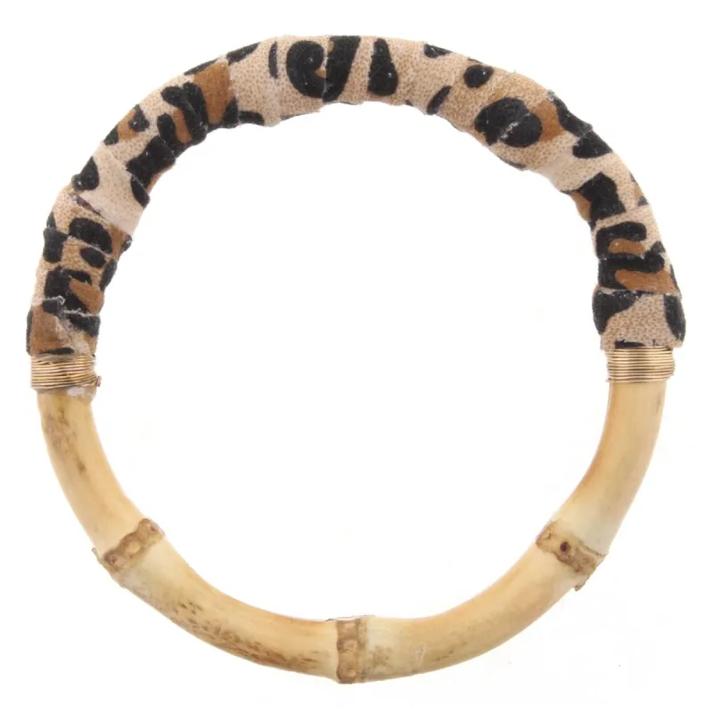 Bamboo Bangle Bracelet with Leopard Print Leather Wrap sold by Charming Charlie