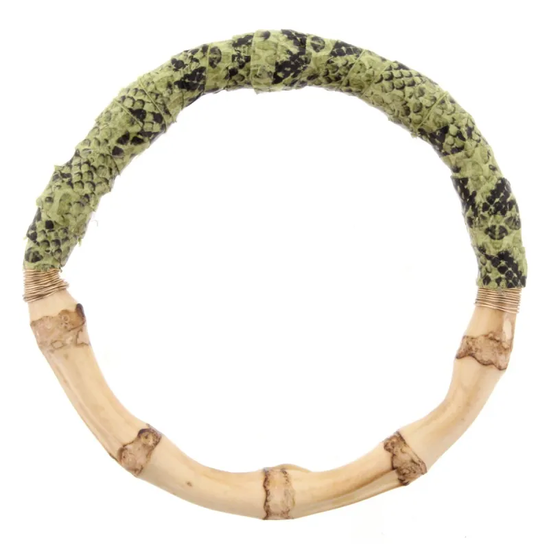Bamboo Bangle Bracelet with Green Snakeskin Leather Wrap sold by Charming Charlie