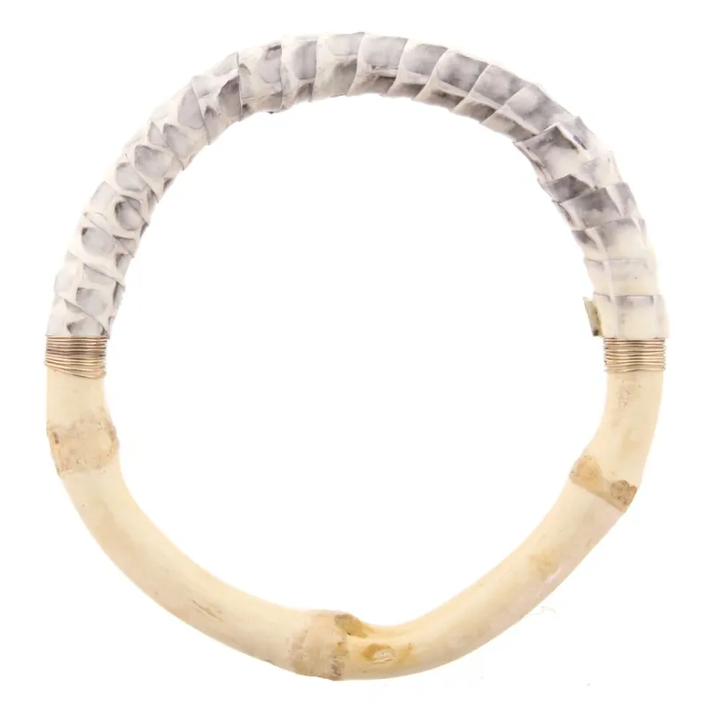 Bamboo Bangle Bracelet with Ivory Snakeskin Leather Wrap sold by Charming Charlie