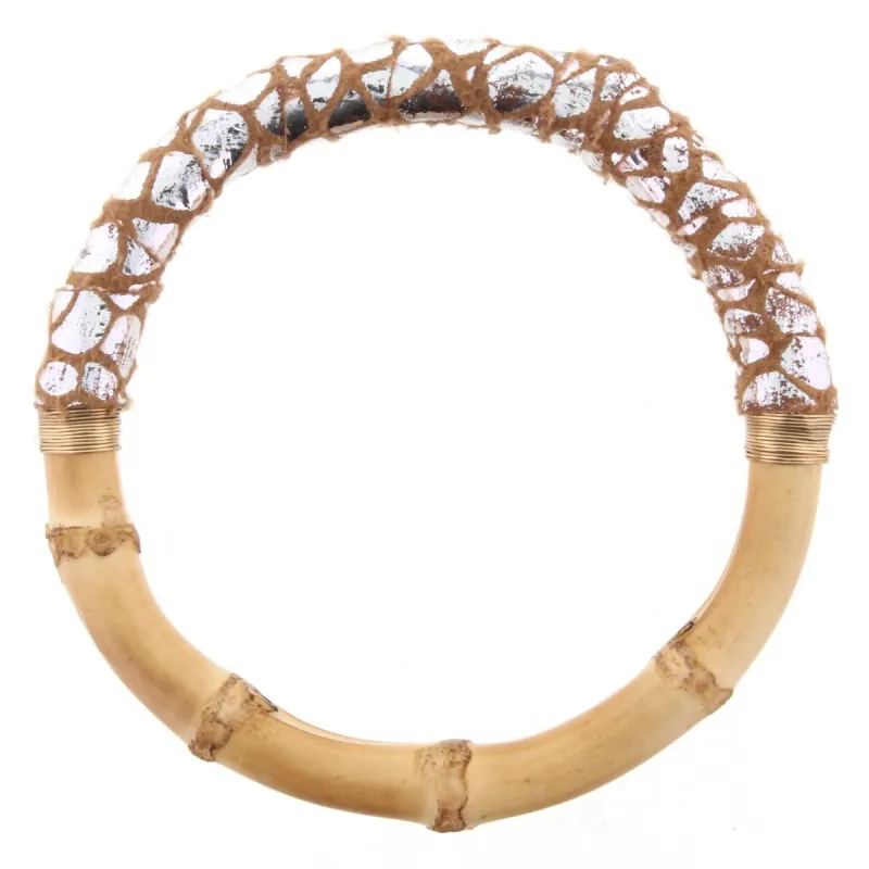 Bamboo Bangle Bracelet with Silver & Brown Snakeskin Leather Wrap sold by Charming Charlie