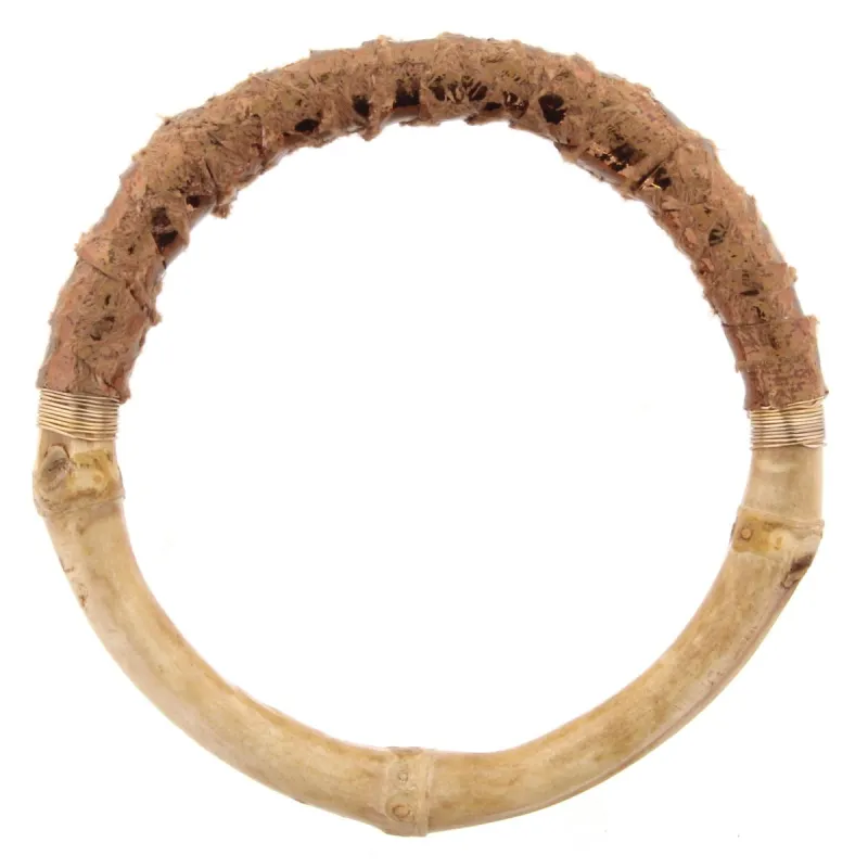 Bamboo Bangle Bracelet with Multi Metallic Brown Leather Wrap sold by Charming Charlie
