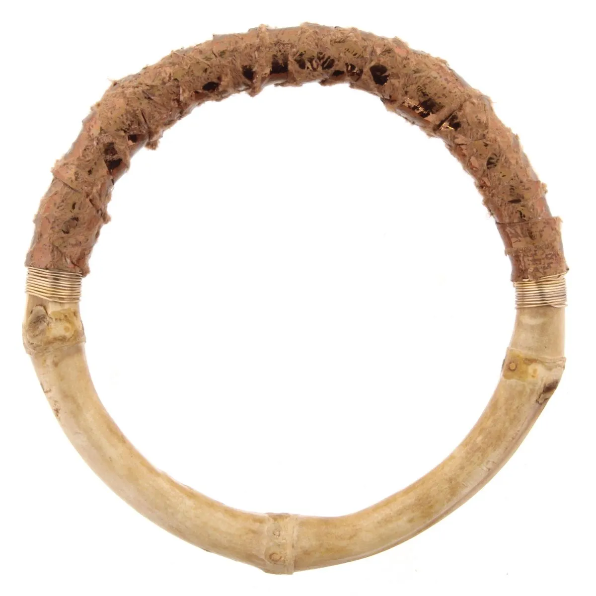 Bamboo Bangle Bracelet with Multi Metallic Brown Leather Wrap sold by Charming Charlie