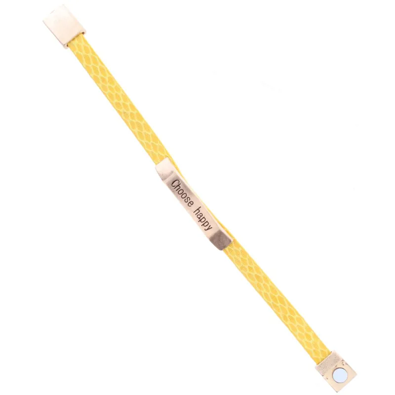 Mustard Leather Snake Bracelet with Gold Bar "Choose Happy" sold by Charming Charlie
