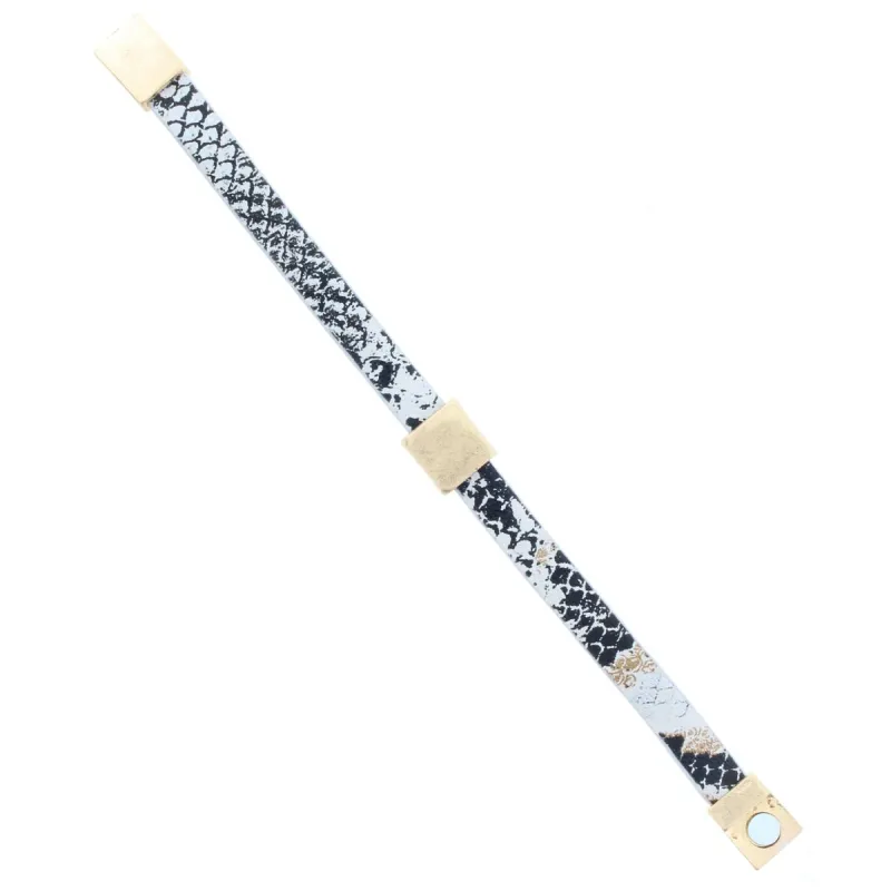 Black and Silver Sanke Bracelet with Gold Square sold by Charming Charlie