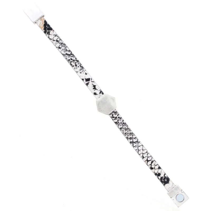 Black and Silver Leather Snake Bracelet with Silver Hexagon sold by Charming Charlie