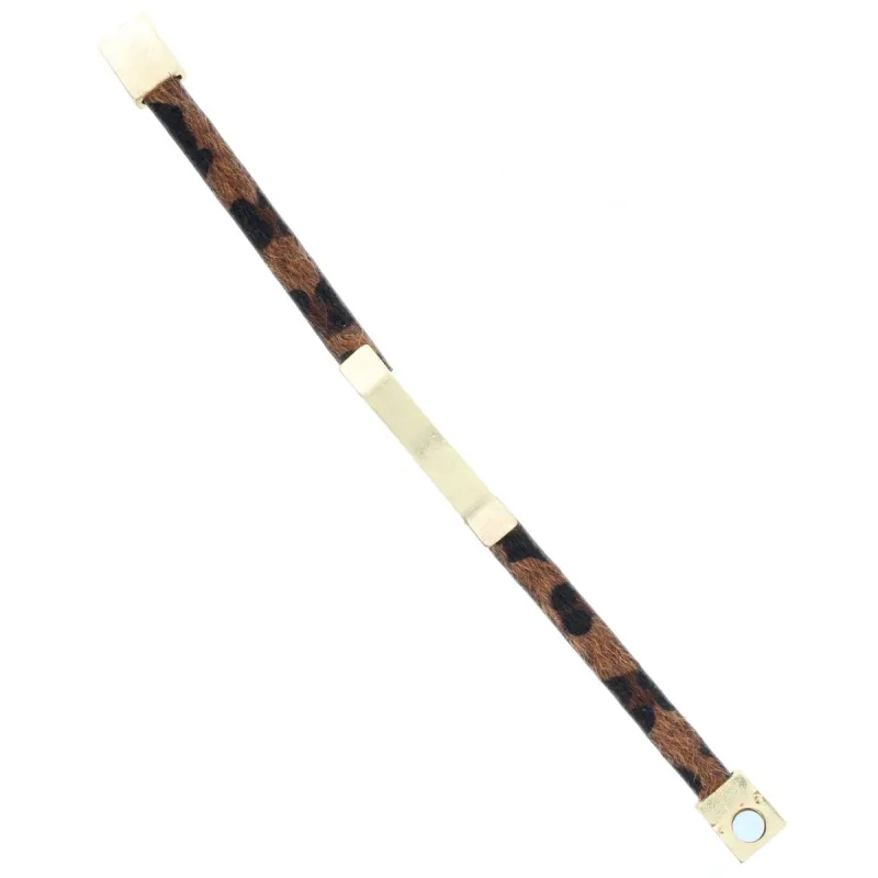 Leopard Leather Bracelet with Gold Bar sold by Charming Charlie