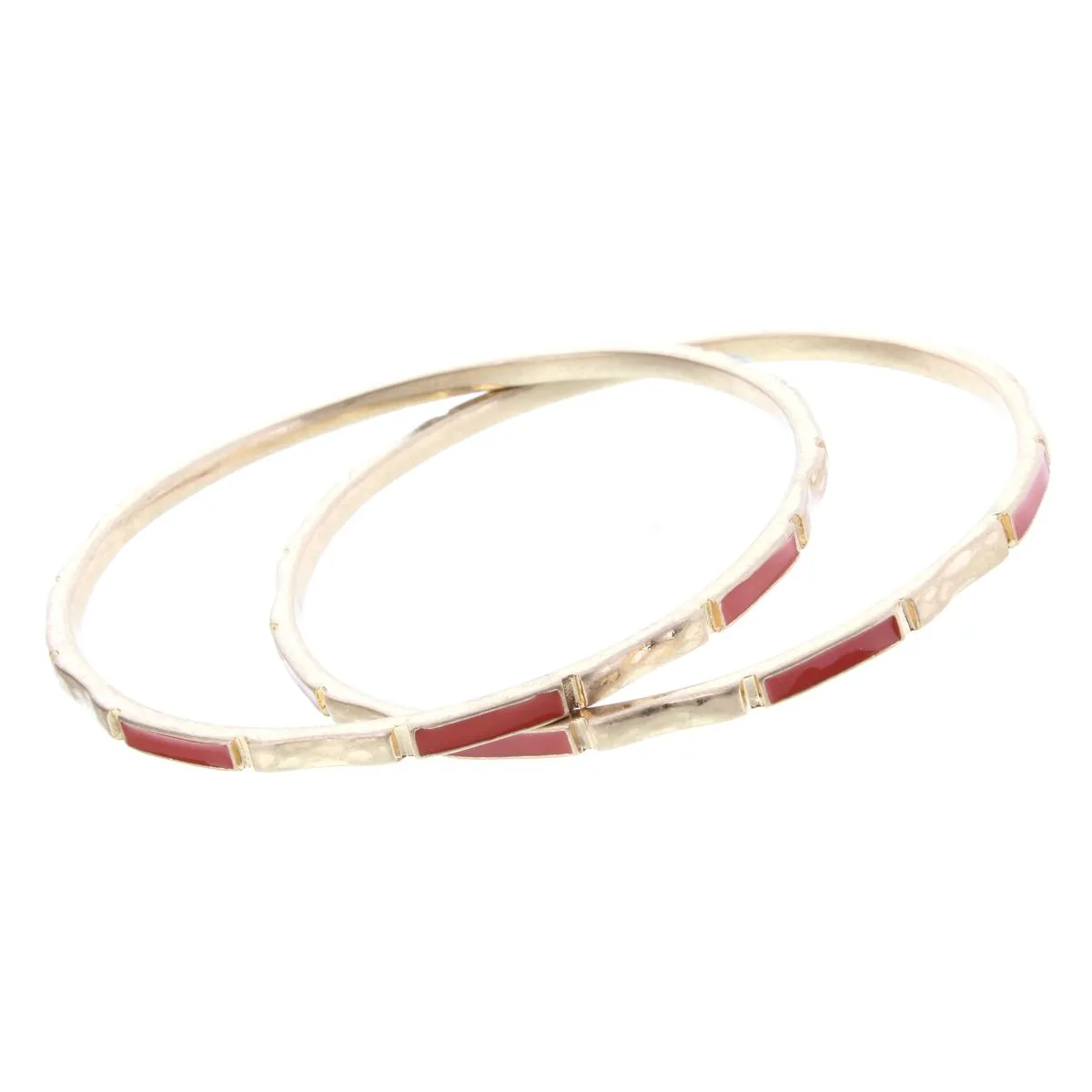 2 Blocked Off Gold Bangle Bracelets with Orange Epoxy sold by Charming Charlie