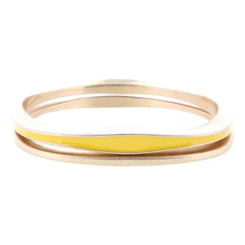 2 Gold Wavy Bangle Bracelets with Yellow Epoxy sold by Charming Charlie