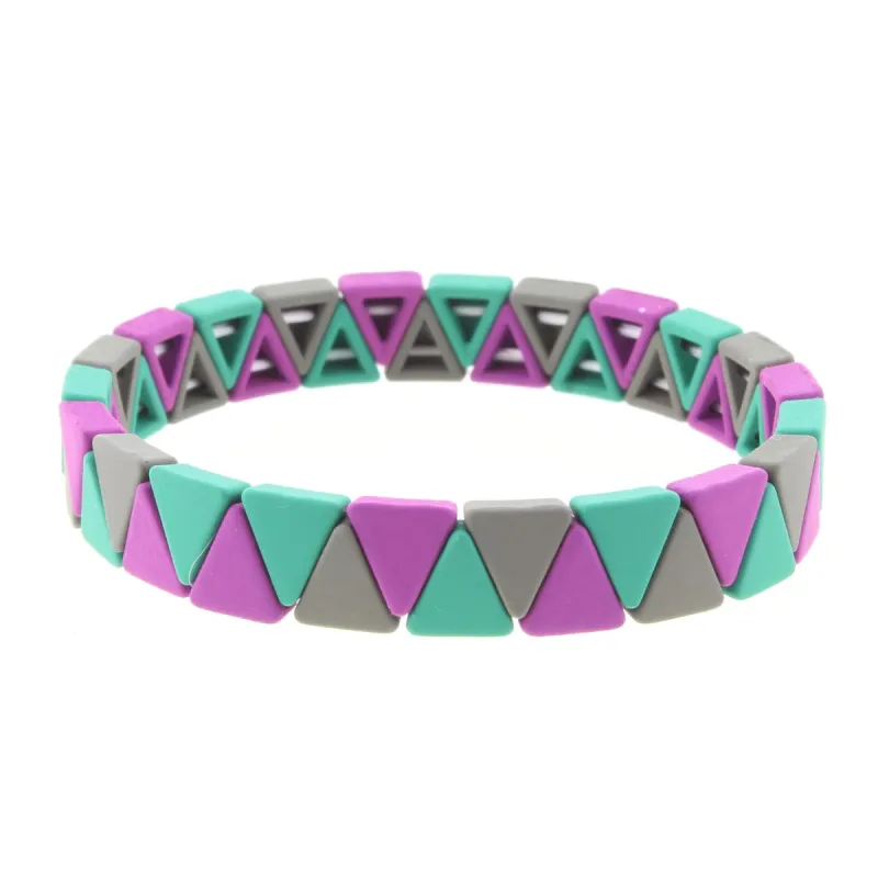 Grey, Purple, Teal Green Triangle Metal Shape Stretch Bracelet sold by Charming Charlie