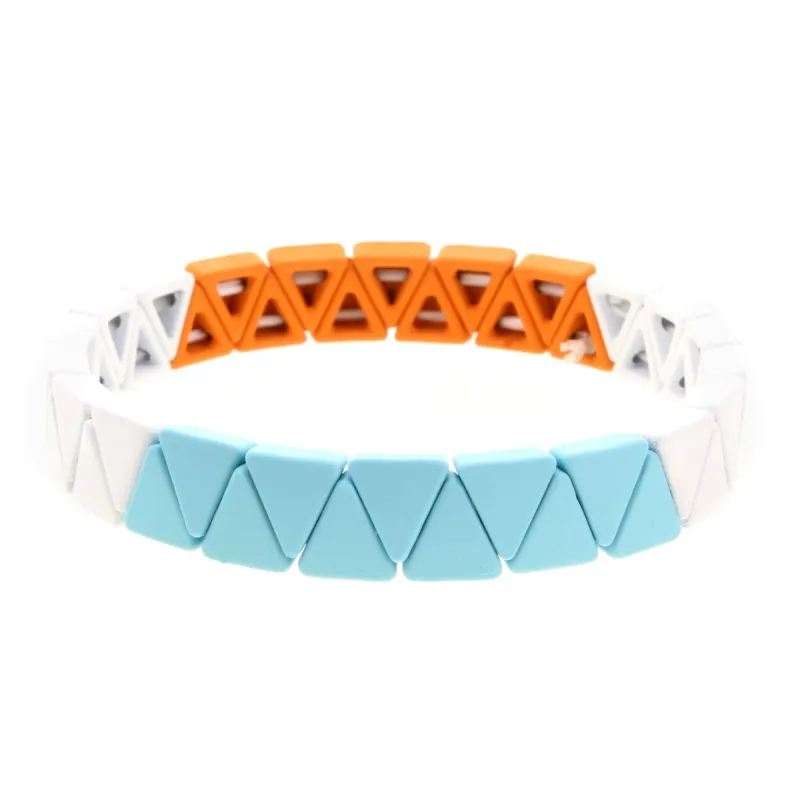Orange, White, Light Blue Triangular Metal Shape Stretch Bracelet sold by Charming Charlie