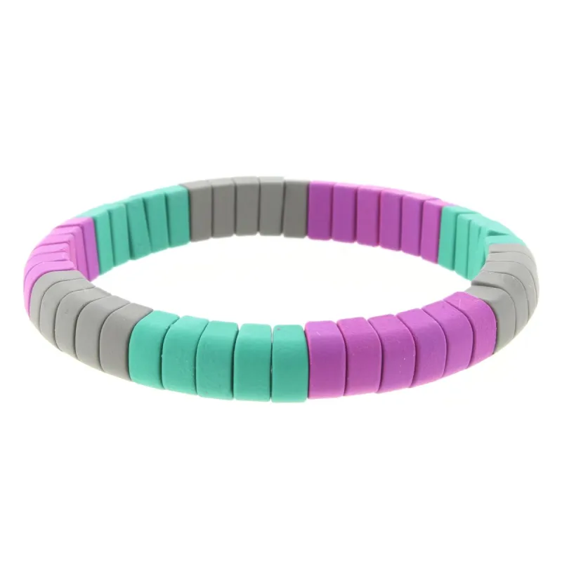 Purple, Teal Green, Grey Rounded Rectangle Metal Shape Stretch Bracelet sold by Charming Charlie