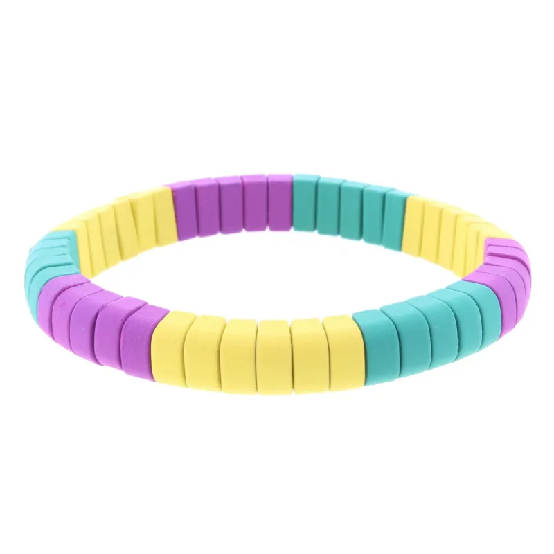 Yellow, Purple, Teal Green Rounded Rectangle Metal Shape Stretch Bracelet sold by Charming Charlie