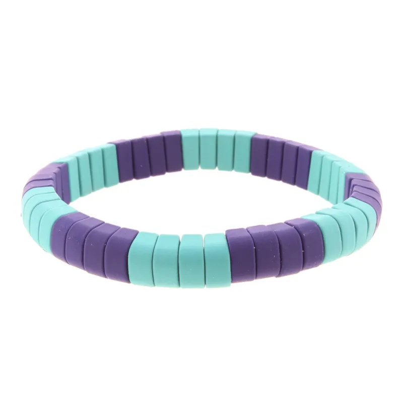 Navy & Teal Rounded Rectangle Metal Shape Stretch Bracelet sold by Charming Charlie