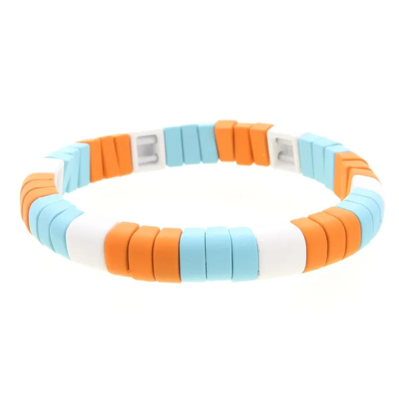 Orange, Light Blue, White Rounded Rectangle Metal Shape Stretch Bracelet sold by Charming Charlie