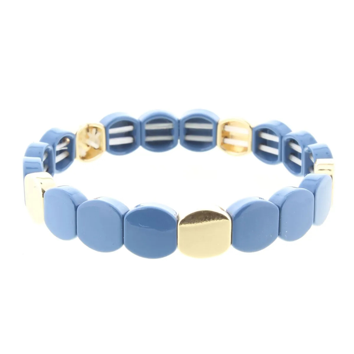 Denim & Gold Rounded Metal Shape Stretch Bracelet sold by Charming Charlie