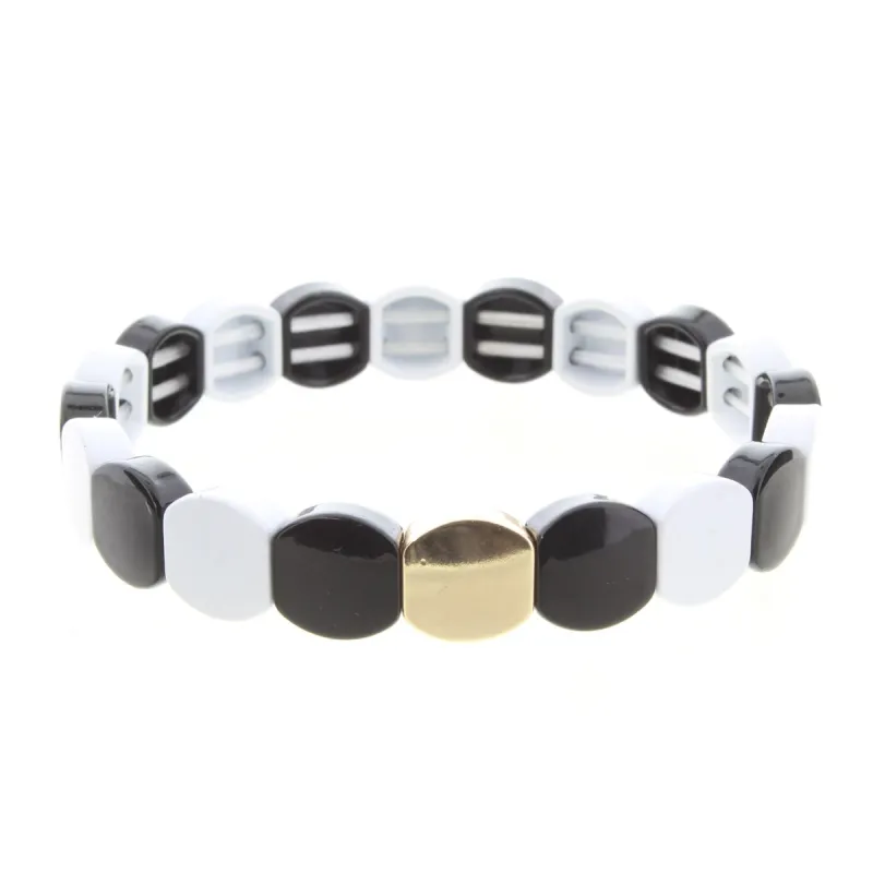 Black & White Rounded Metal Shape Stretch Bracelet sold by Charming Charlie