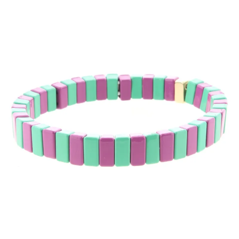 Purple & Teal Green Rectangle Metal Shape Stretch Bracelet sold by Charming Charlie