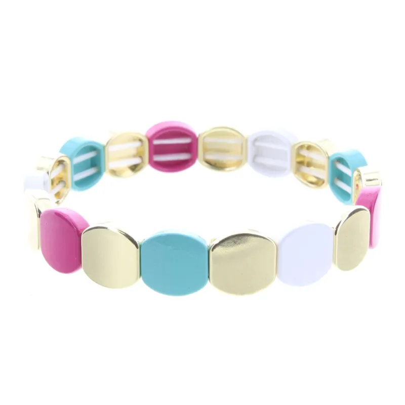 Mint, Gold, White, Dark Pink Rounded Metal Shape Stretch Bracelet sold by Charming Charlie