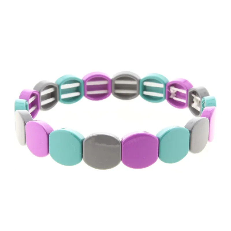 Grey, Teal, Purple Rounded Metal Shape Stretch Bracelet sold by Charming Charlie