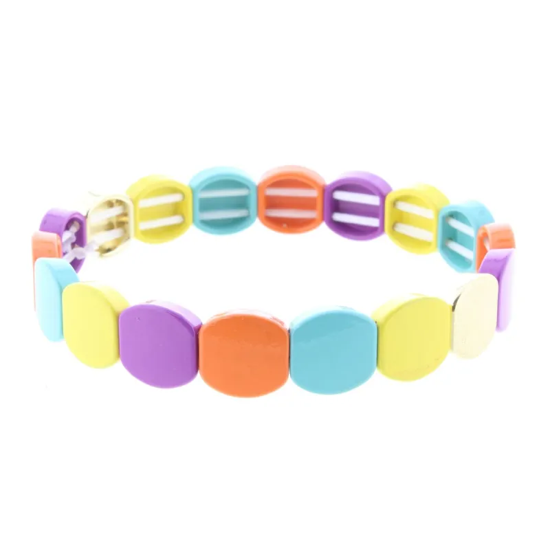 Orange, Mint, Yellow, Purple. Gold Rounded Metal Shape Stretch Bracelet sold by Charming Charlie