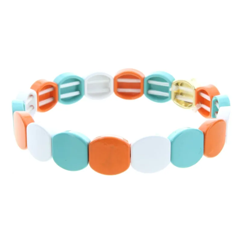 Orange, Mint, Gold, White Rounded Metal Shape Stretch Bracelet sold by Charming Charlie