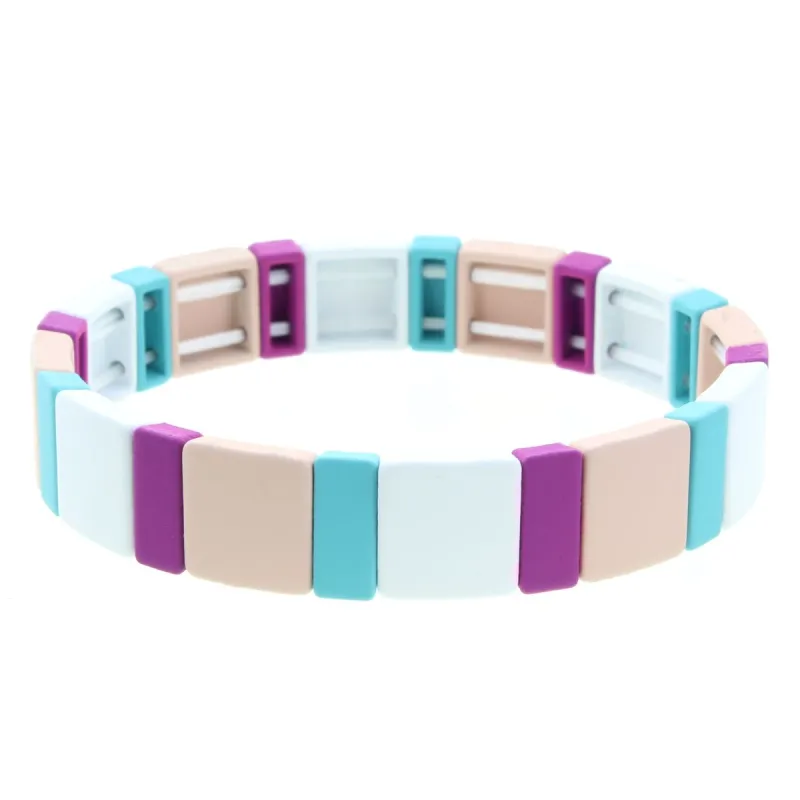 Purple, White, Peach, Mint Square & Rectangular Metal Shape Stretch Bracelet sold by Charming Charlie