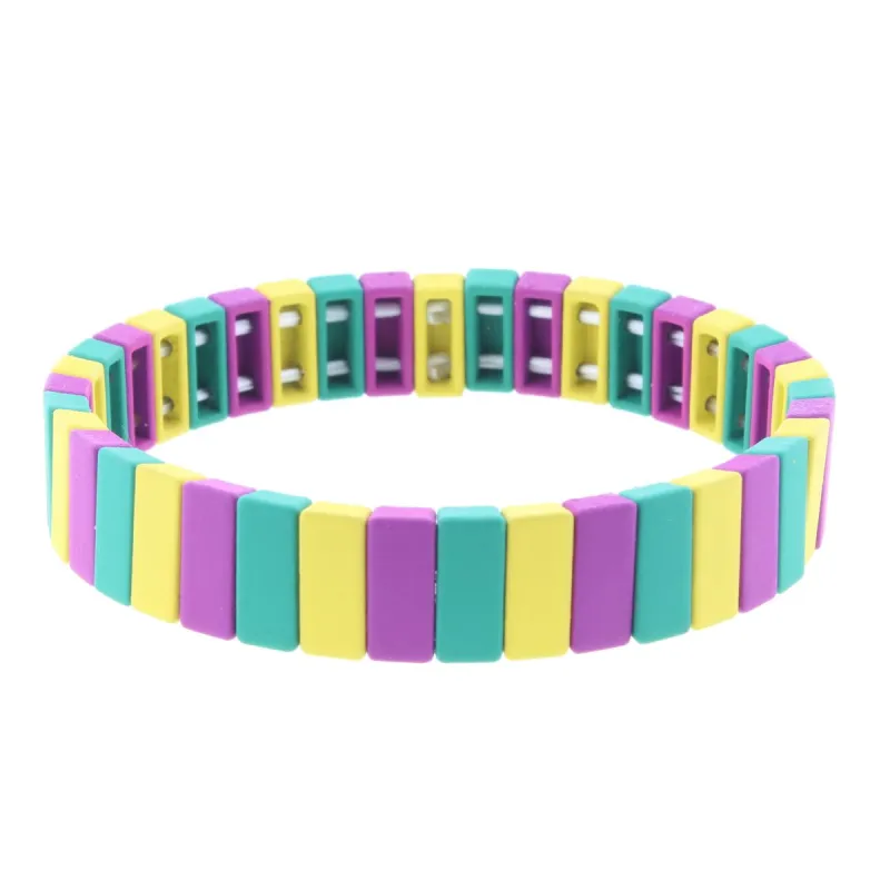 Yellow, Purple, Teal Green Rectangular Metal Shape Stretch Bracelet sold by Charming Charlie