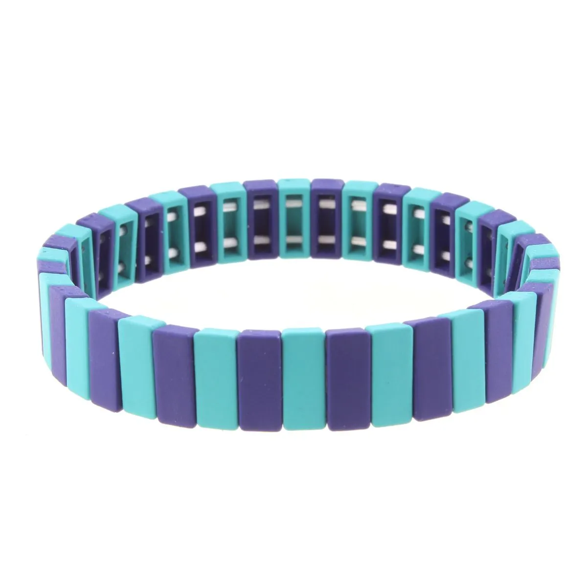 Navy & Teal Rectangular Metal Shape Stretch Bracelet sold by Charming Charlie