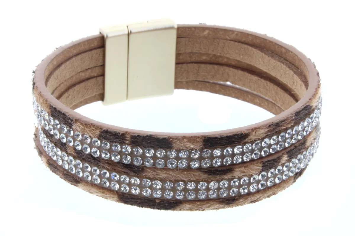 Leopard Leather and Rhinestone Multi Strand Bracelet sold by Charming Charlie