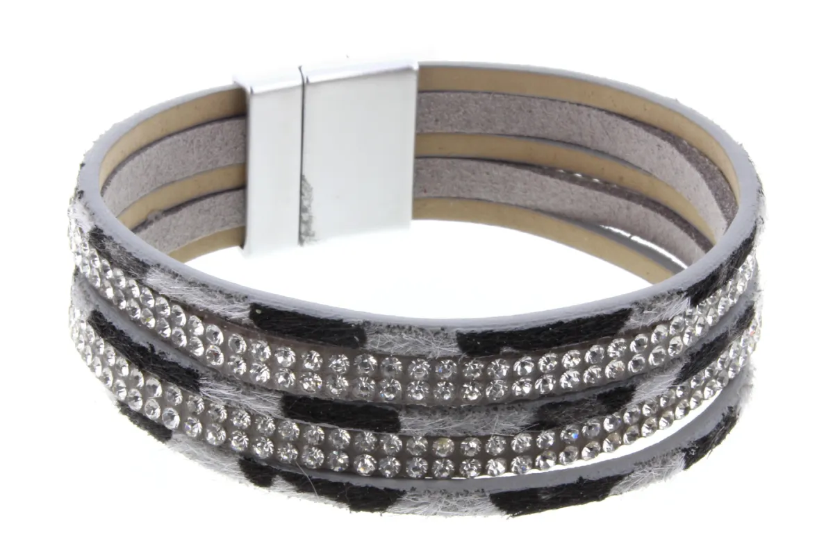 Light Grey Leather and Rhinestone Multi Strand Bracelet sold by Charming Charlie