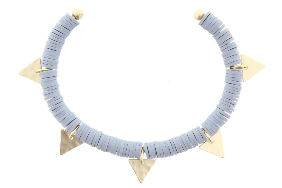 Soft Grey Discs Gold Cuff Bracelet with Gold Triangle Accents sold by Charming Charlie