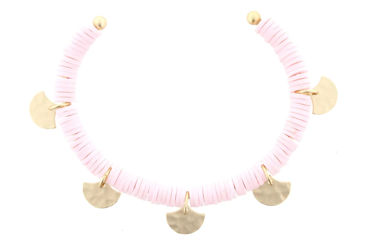 Soft Pink Discs Gold Cuff Bracelet with Gold Fan Accents sold by Charming Charlie