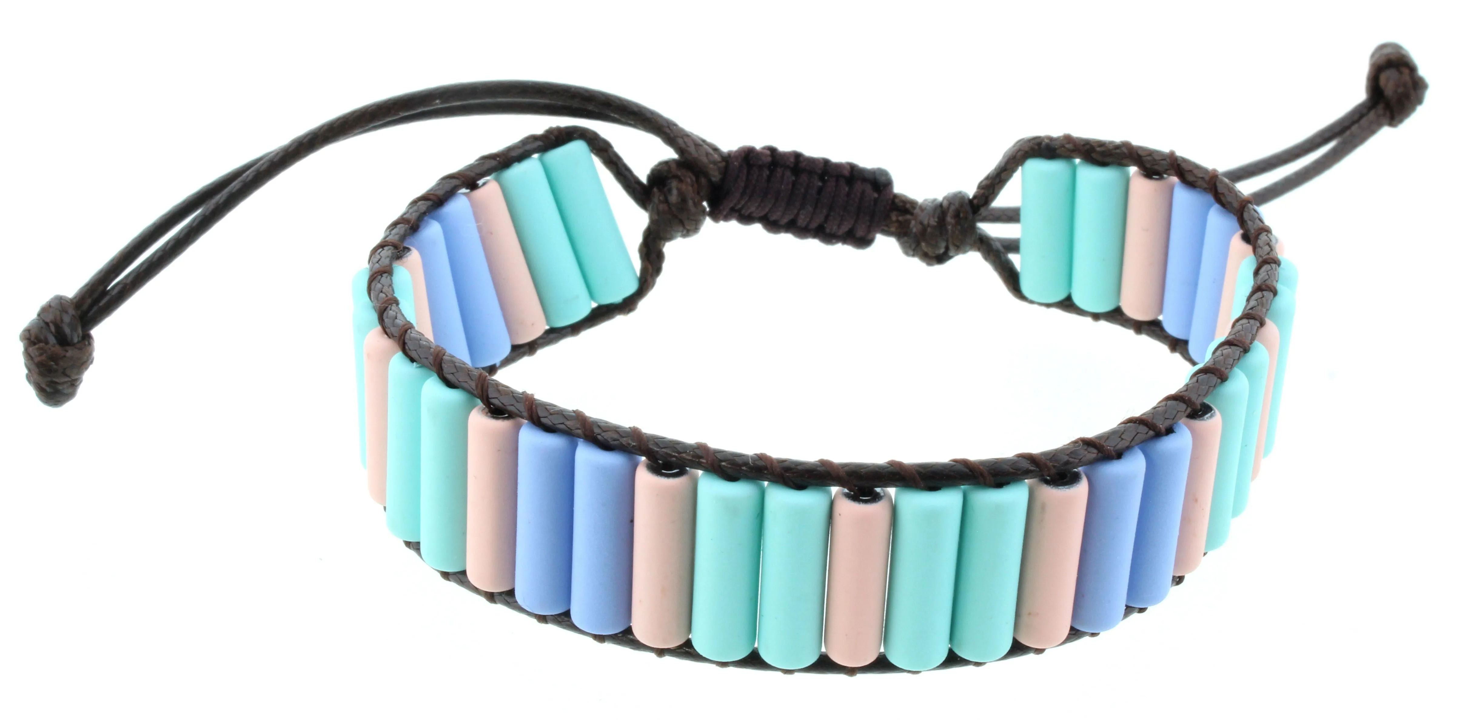 Rectangular Shaped Blue, Light Pink, and Mint Metal Beaded Adjustable Bracelet sold by Charming Charlie