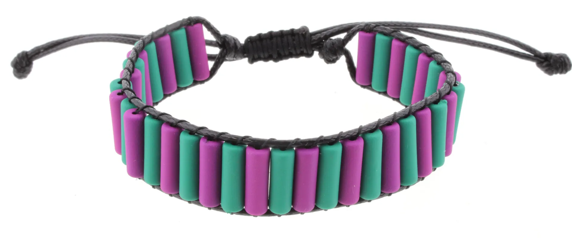 Cylindrical Shaped Green and Purple Metal Beaded Adjustable Bracelet sold by Charming Charlie