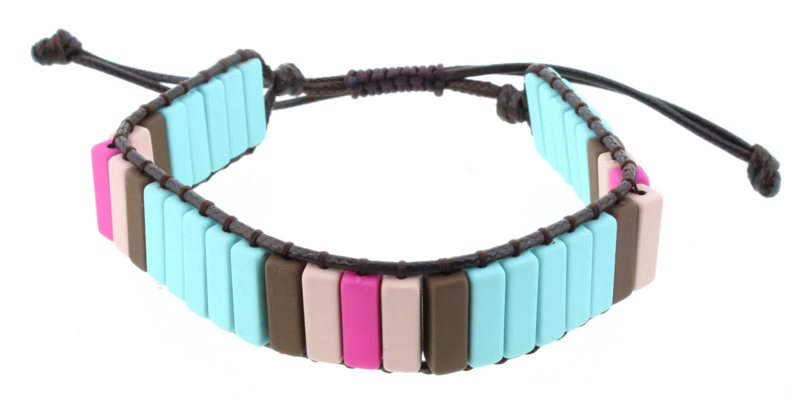 Rectangular Shaped Mint, Brown, Peach, and Hot Pink Metal Beaded Adjustable Bracelet sold by Charming Charlie