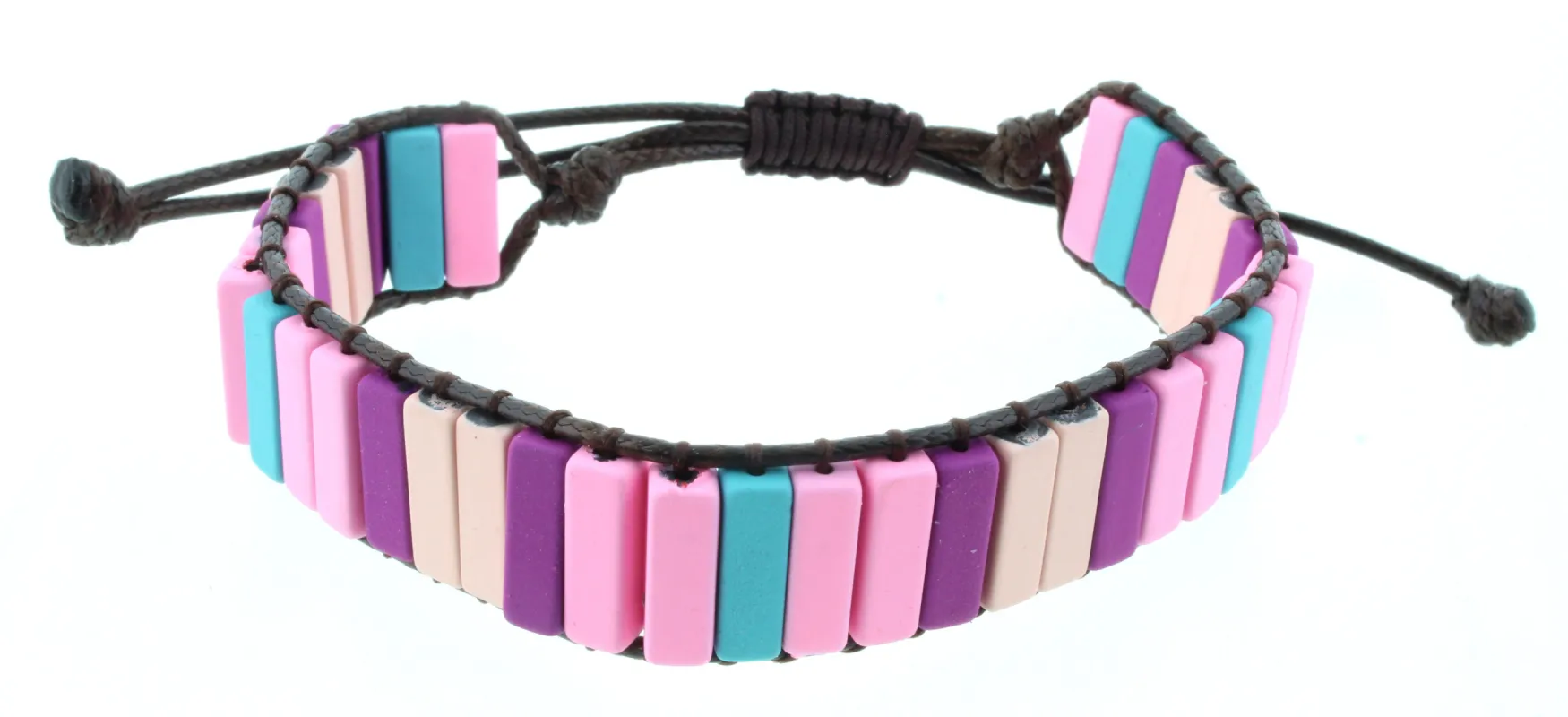 Rectangular Shaped Pink, Turquoise, Purple, and Peach Metal Beaded Adjustable Bracelet sold by Charming Charlie