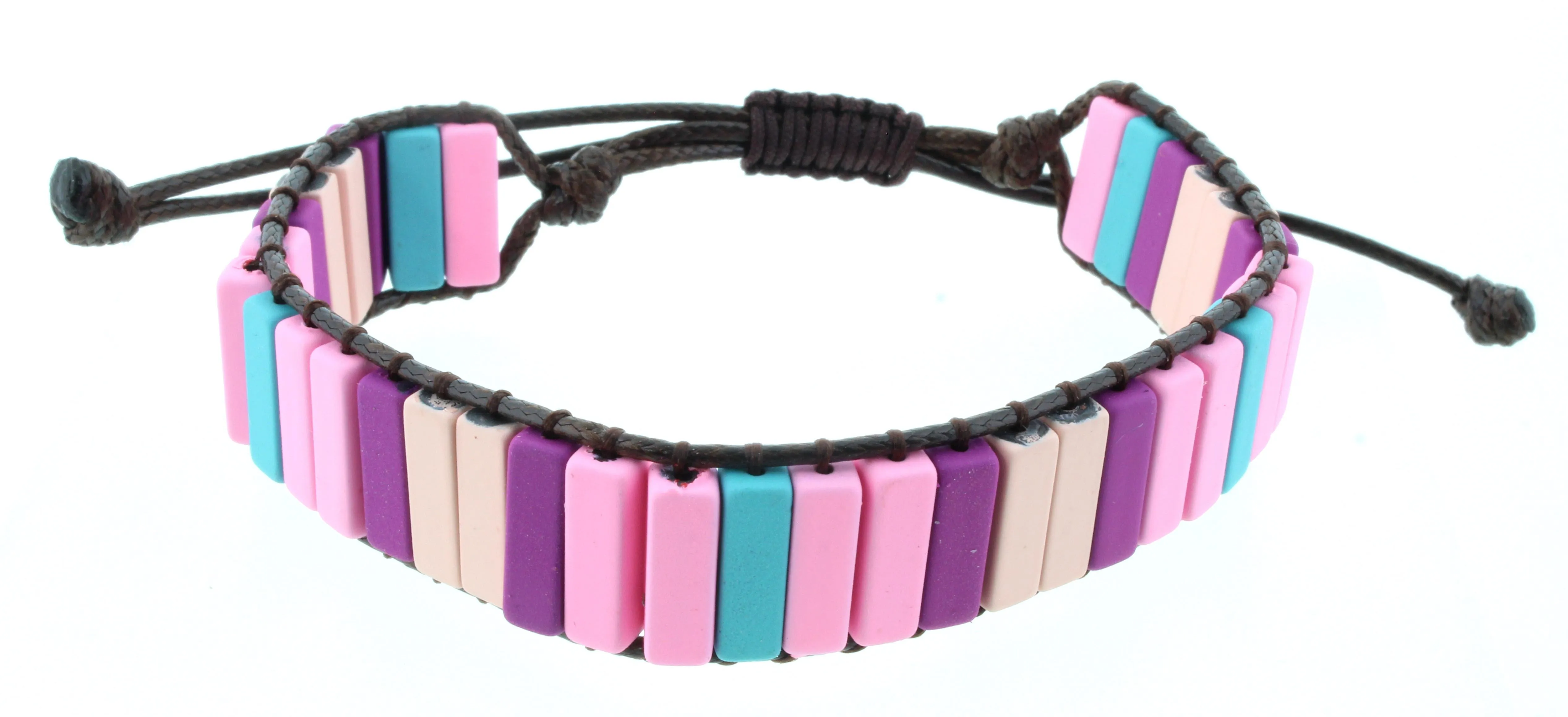 Rectangular Shaped Pink, Turquoise, Purple, and Peach Metal Beaded Adjustable Bracelet sold by Charming Charlie