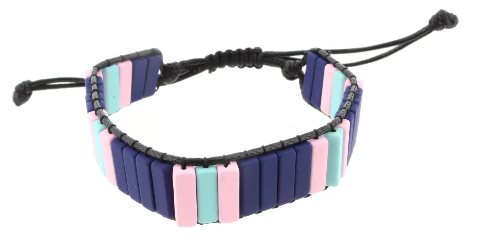 Cylindrical Shaped Mint, Light Blue, and Peach Metal Beaded Adjustable Bracelet sold by Charming Charlie