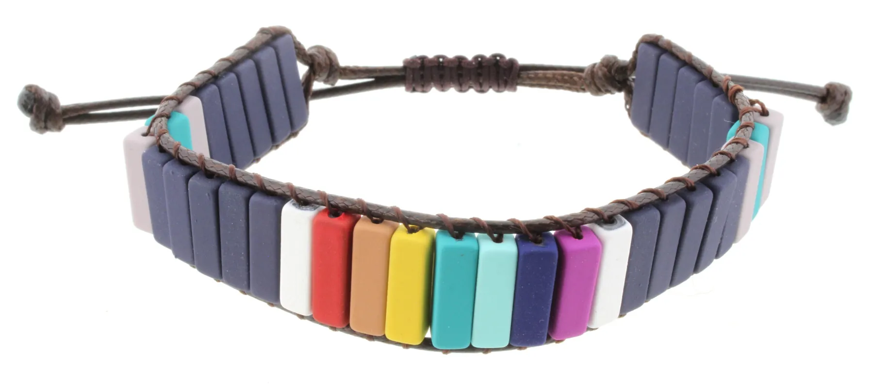 Rectangular Shaped Navy, Grey, Teal, and Multi Color Metal Beaded Adjustable Bracelet sold by Charming Charlie